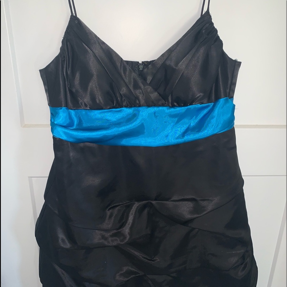 Black and blue silk party dress